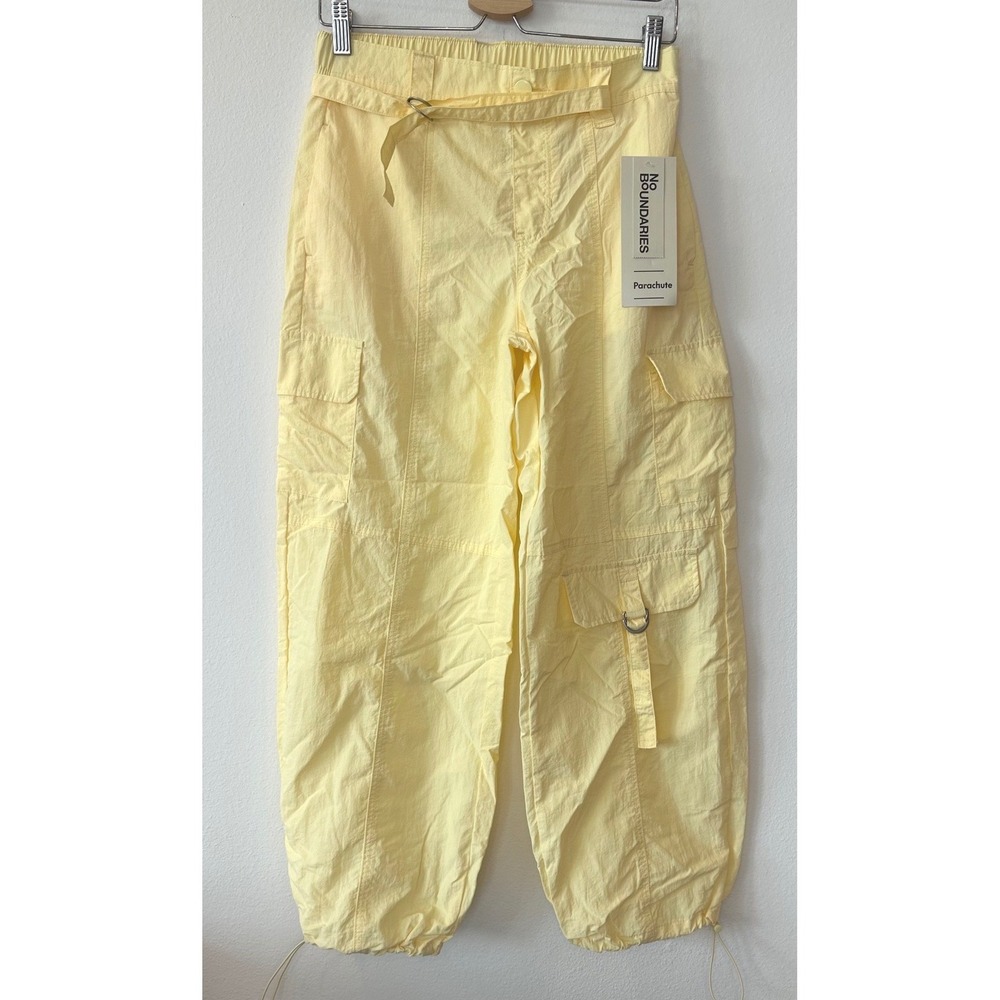No Boundaries Womens Nylon Parachute Pants Yellow High Rise Cargo S 4-6 NWT